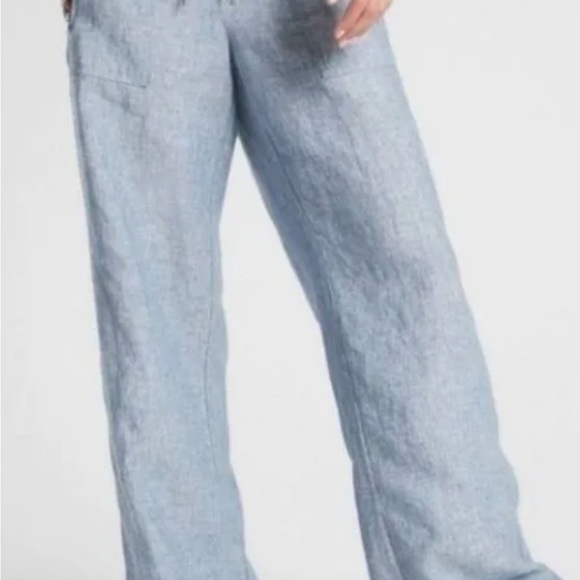 Athleta Womans Linen Wide Leg Cabo Pants in Chambray Blue Sz 0 - Picture 2 of 15